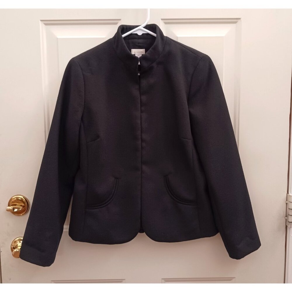 Chico's Black Mandarin Collar Blazer Jacket Size 0 Small Lined‎ Hook and Eye